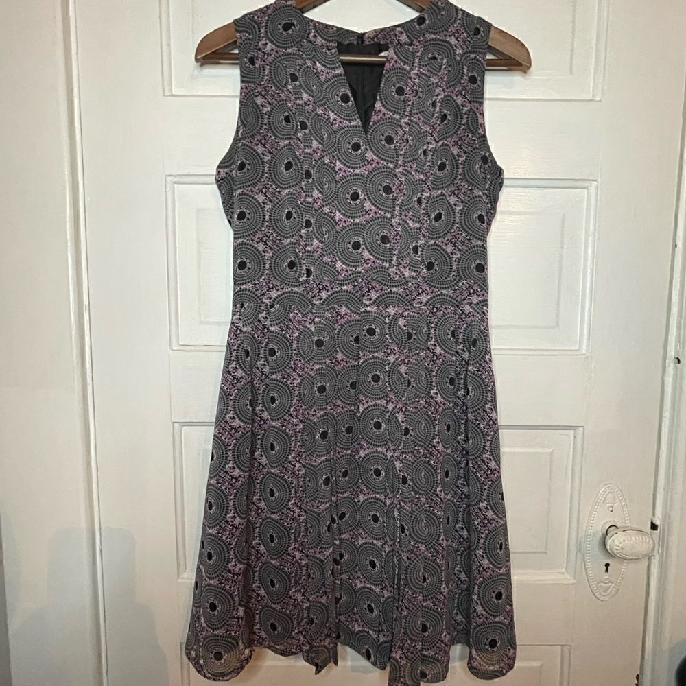 Halogen A-Line Purple & Black Sleeveless Geometric Dress